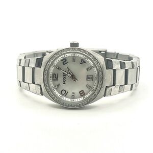 Fossil Womens Watch MOP Dial Crystals Bracelet Date 6" AM4141 New Battery